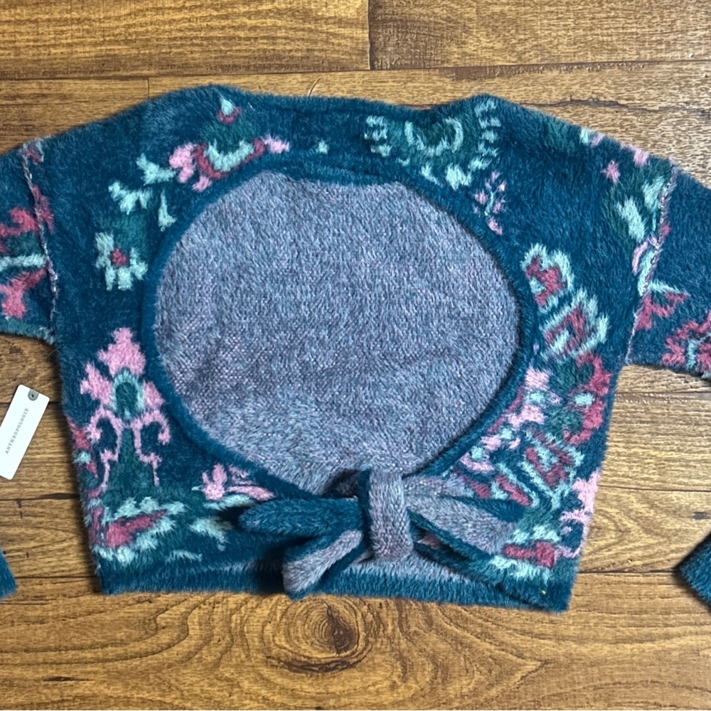 Anthropologie (Daily Practice) ~ Small ~ Blue/Pink Floral ~ Fleece Crop Sweater - Picture 12 of 16